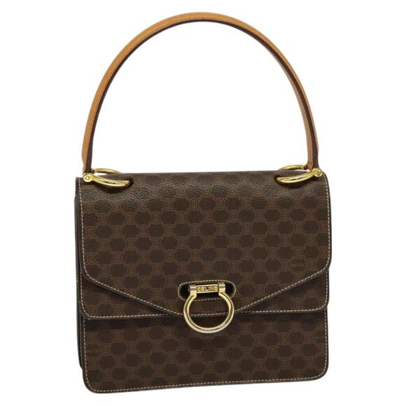 CELINE Macadam Canvas Hand Bag Pvc Leather Brown Gold - Picture 1 of 13